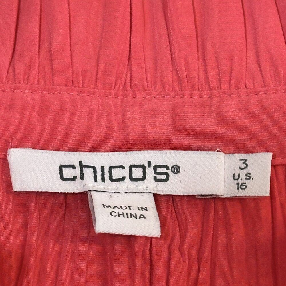 Chicos Flare Sleeve Blouse 16/3 crinkle, 3/4 sleeves, Dressy, Coral/Pink SPRING - Picture 7 of 8
